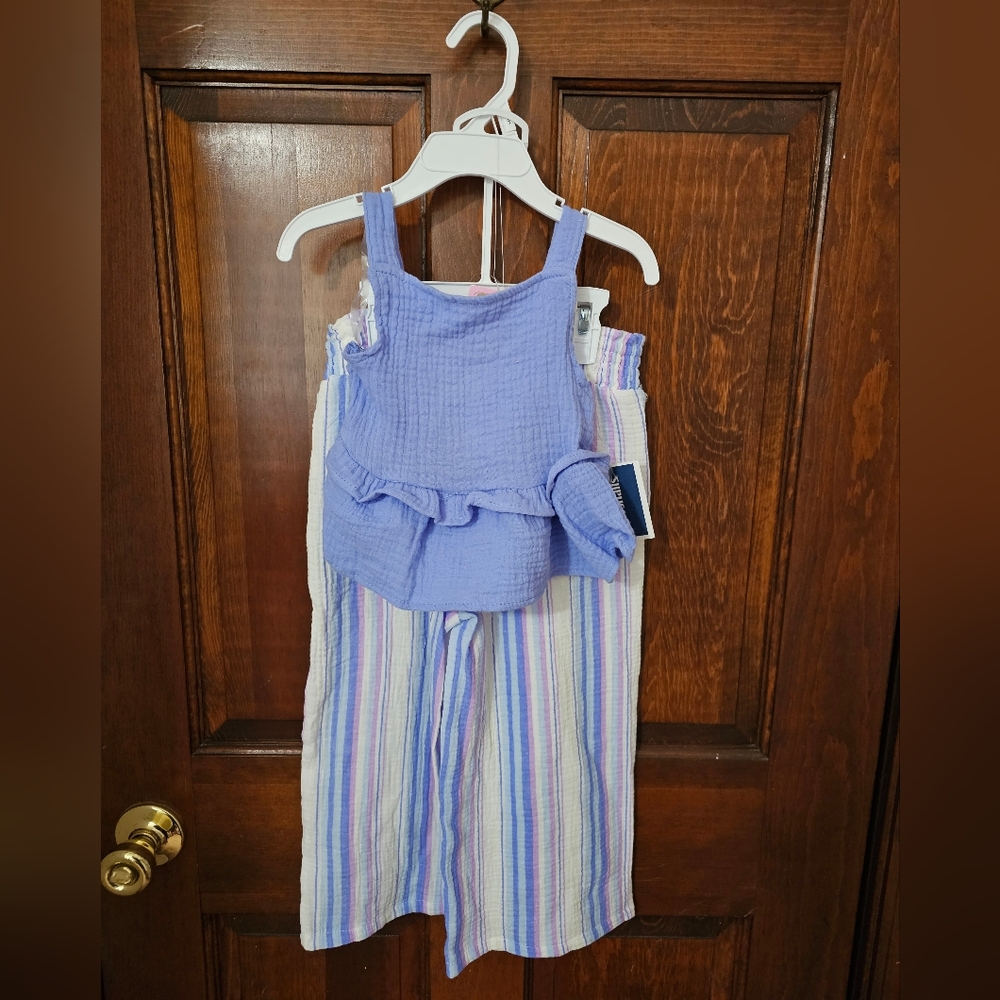 Toddler Purple Top with Striped Pants - 3T